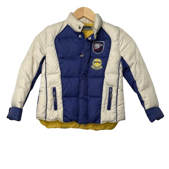 Vera Piuma DOca PIRELLI Kids Puffer Jacket Blue Race Patches Size 5 Outerwear - Picture 1 of 7